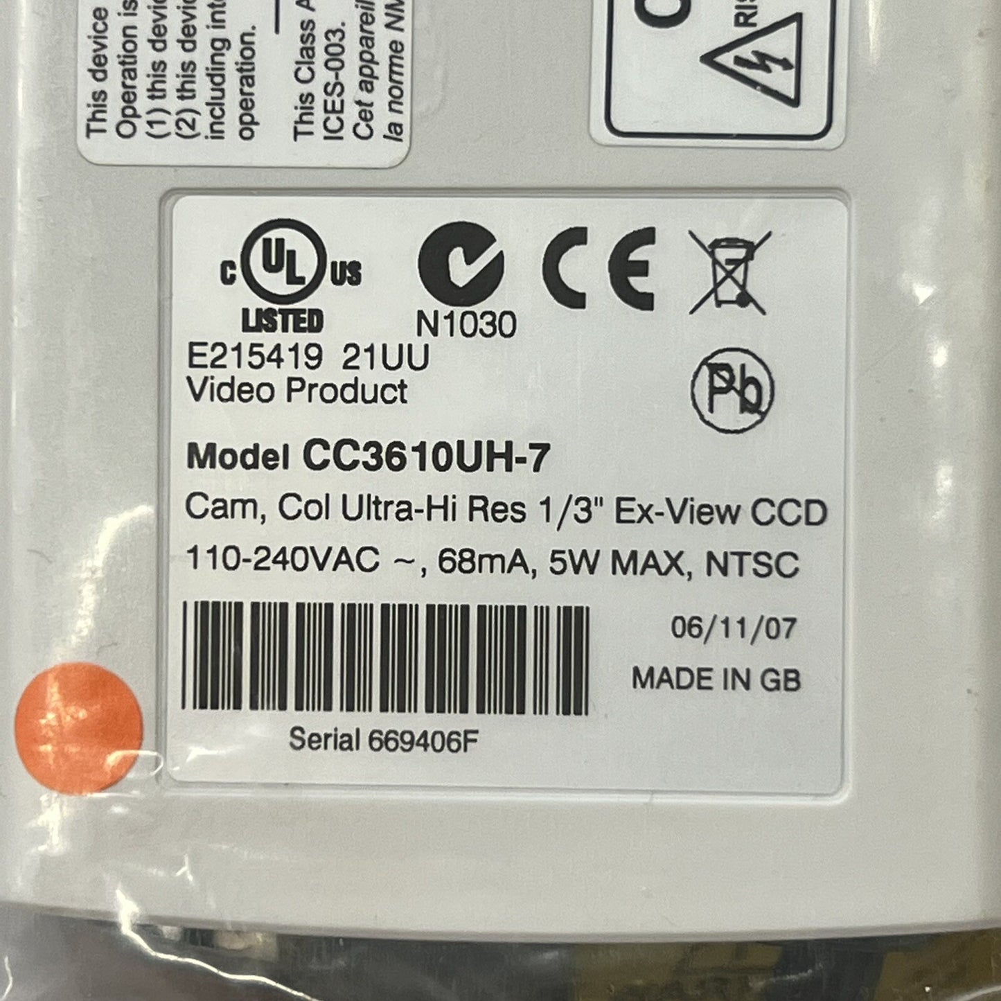 PELCO CC3610UH-7 CCTV Color Video Surveillance Camera