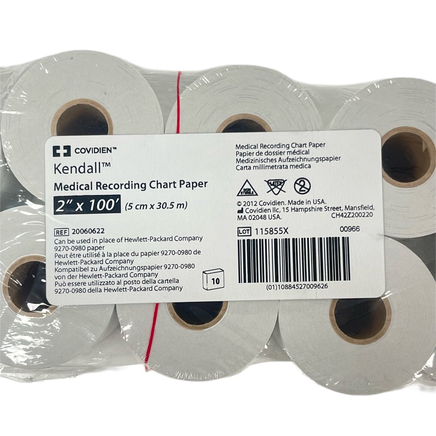 COVIDIEN REF 20060622 KendalI Medical Recording Chart Paper 2" x 100° (10/PACK)