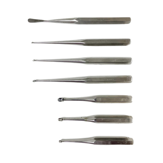 Zimmer Brun Bone Curette Orthopedic ( Lot 6 ) With One Aesculap Cobb Elevator