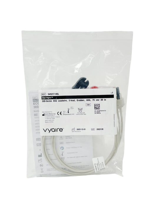 Vyaire REF 545317-HEL Vital Signs  300-Series ECG Leadwire, 3-lead, Grabber, AHA