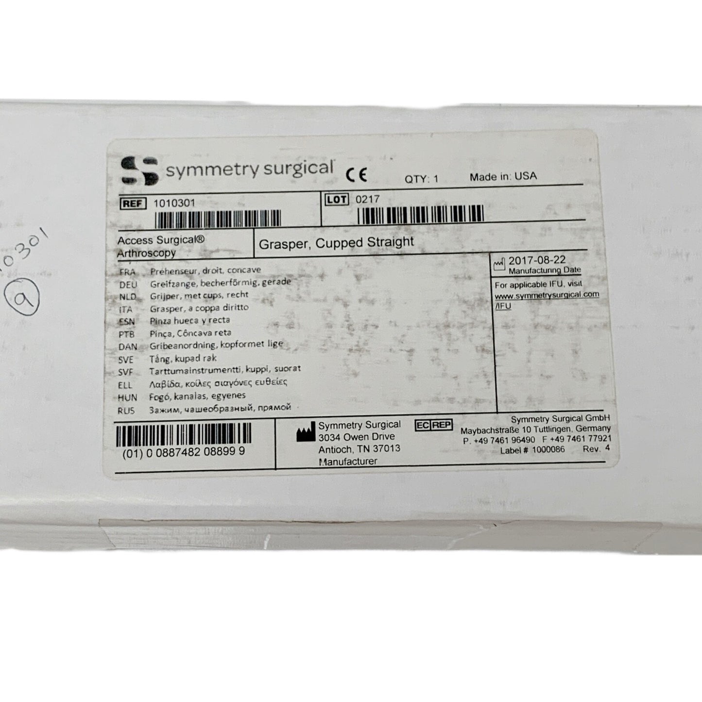 Symmetry Surgical 1010301 Cupped Straight Grasper Arthroscopic Forcep Inst.