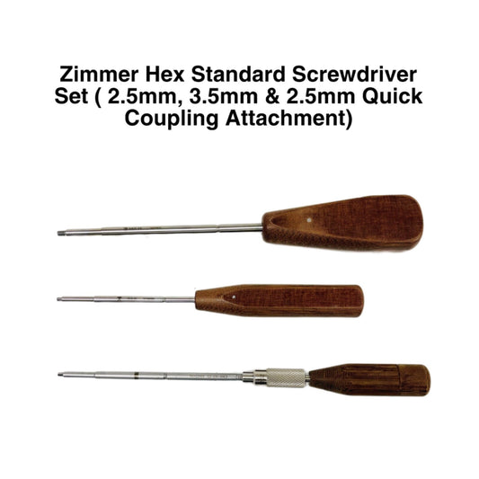 Zimmer Hex Standard Screwdriver Set (2.5mm, 3.5mm & 2.5mm W/ Quick COUP. Handle)