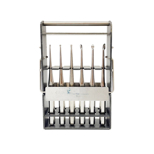 ZIMMER BRUN CUP Curette - Hollow Handle SET OF 6 with Sterilization Rack