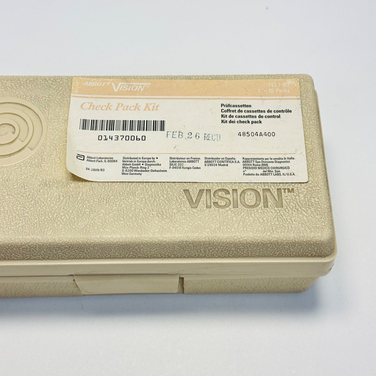 ABBOTT 1437-01 VISION CASSETTE Check Pack Kit ( 10 / PACK )