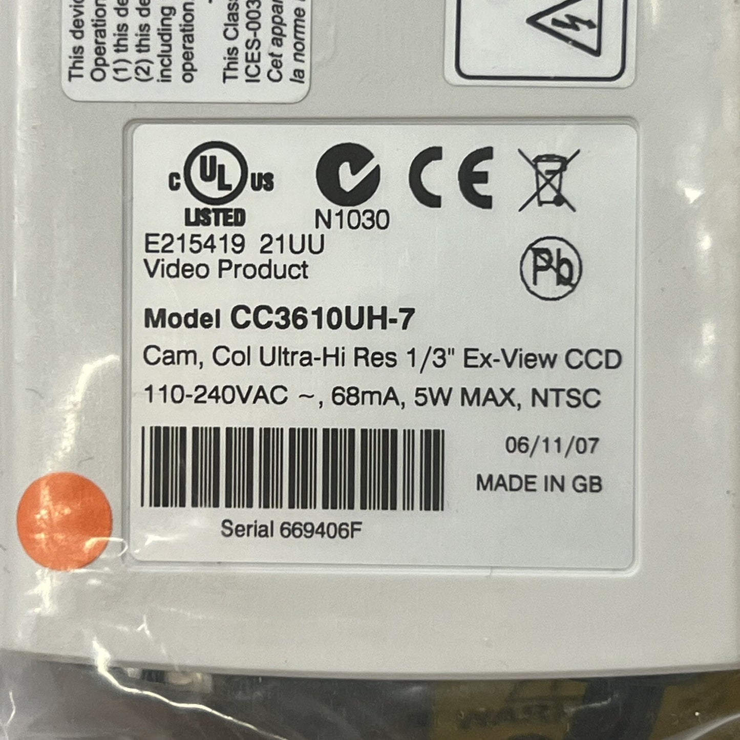 PELCO CC3610UH-7 CCTV Color Video Surveillance Camera