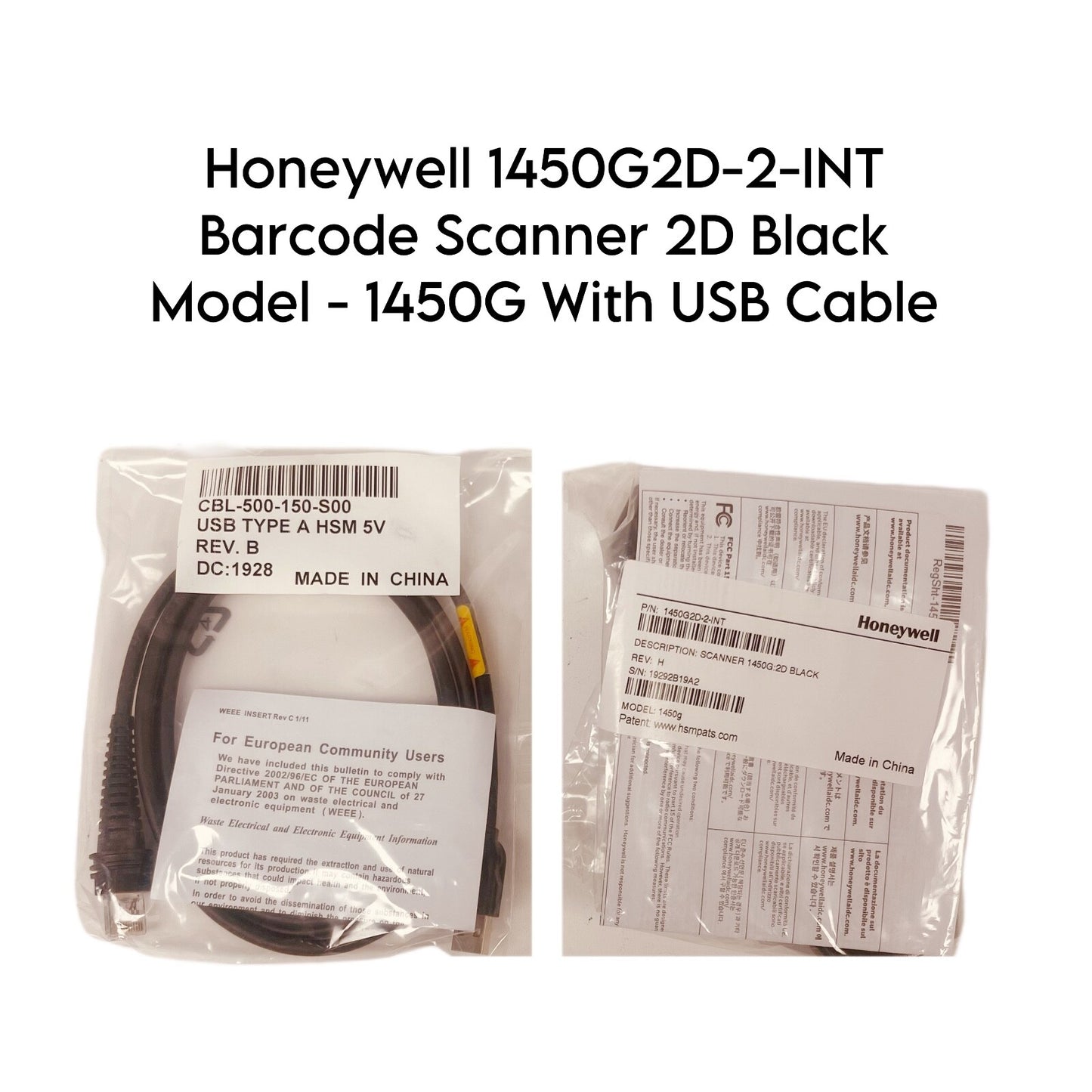 Honeywell REF 1450G2D-2-INT Barcode Scanner 2D Black Model-1450G With USB Cable
