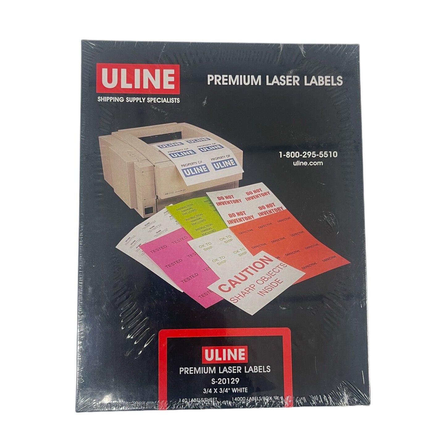 Uline REF S-20129 Laser Labels - White, 3„4 X 3„4" 140/Sheet, 14000/Box