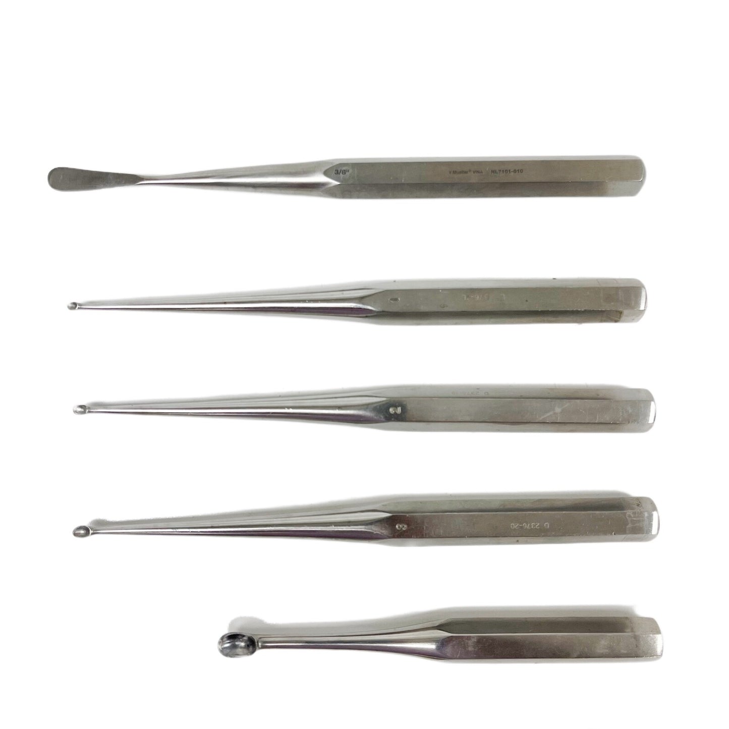 Zimmer Brun Bone Curette Orthopedic ( Lot 6 ) With One Aesculap Cobb Elevator