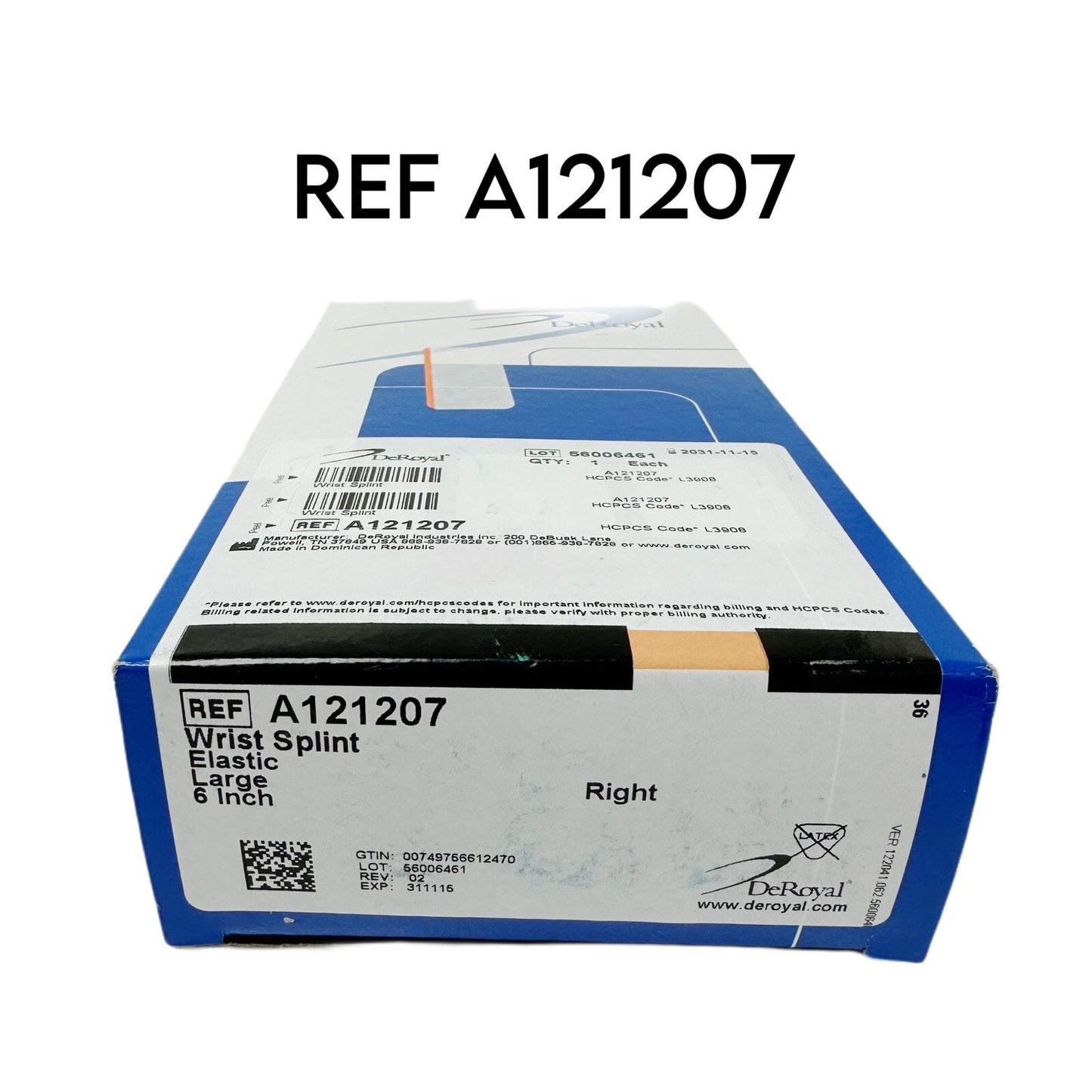 Deroyal REF A121207 Wrist Splint Elastic Large 6 Inch, Right