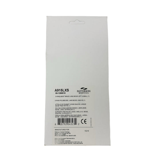 Patterson Medical Ref A915LXS D-RING WRIST BRACE LONG BEIGE LEFT X-SMALL