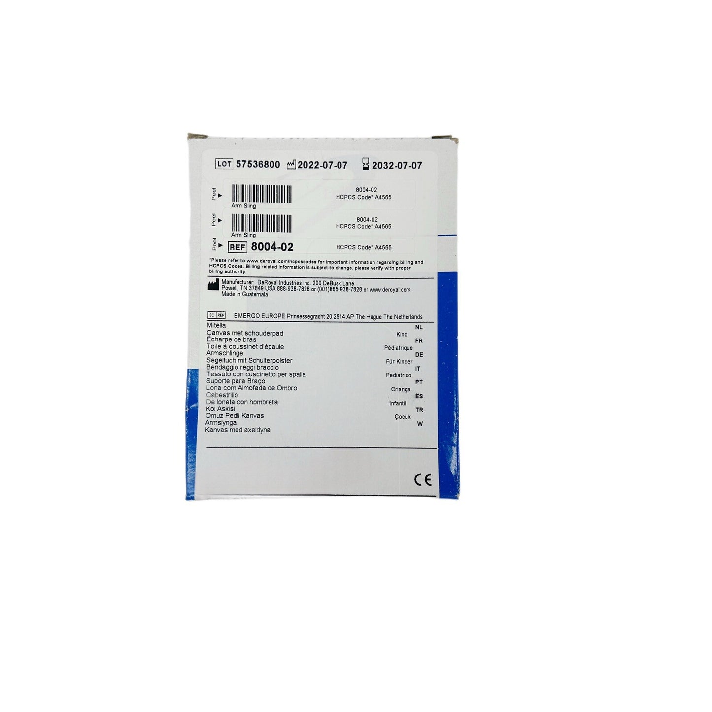 Deroyal Ref 8004-02  Arm Sling Canvas with Shoulder Pad 6.5" x 11"