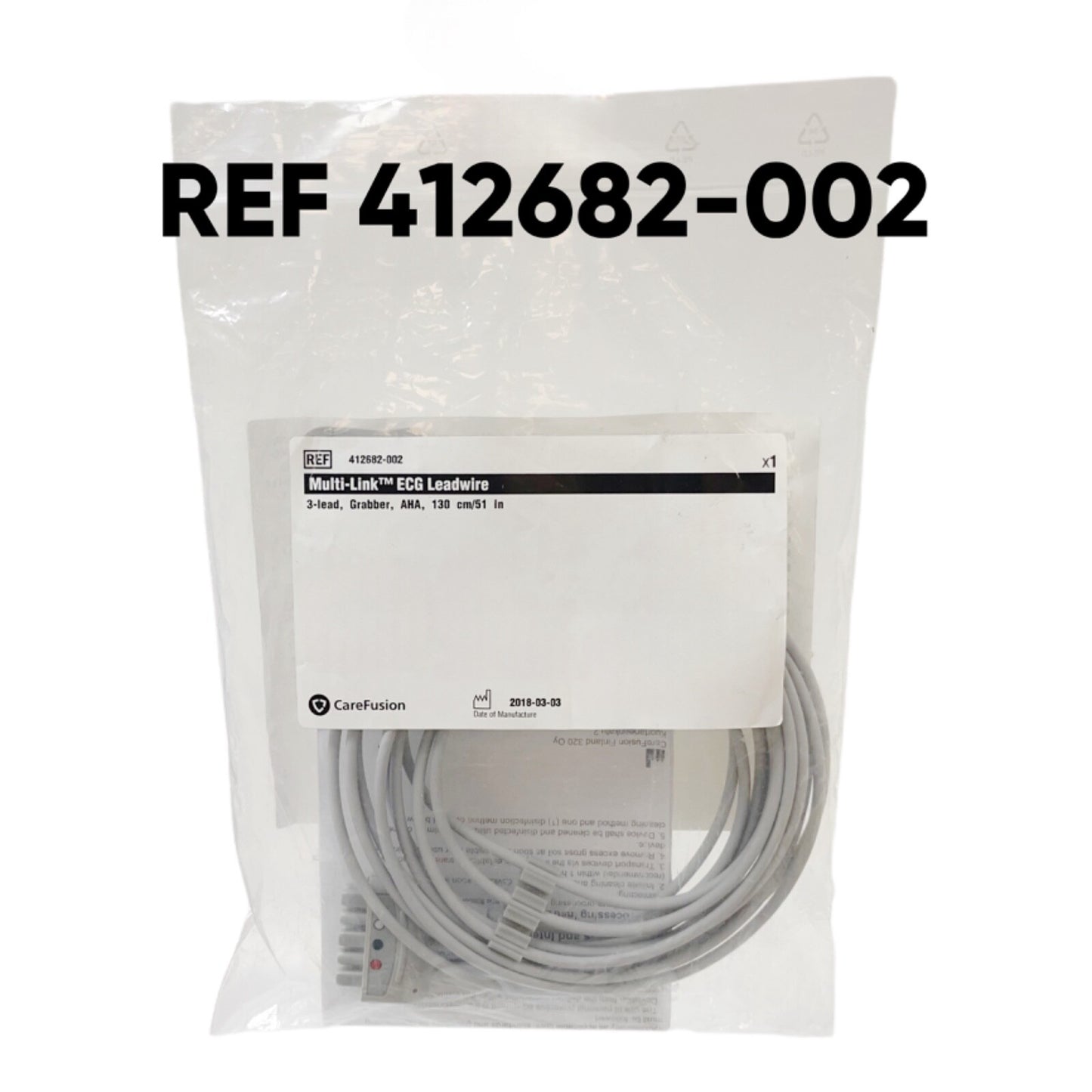 CAREFUSION 412682-002 Multi-Link ECG Leadwire 3-lead, Grabber, AHA, 130 cm