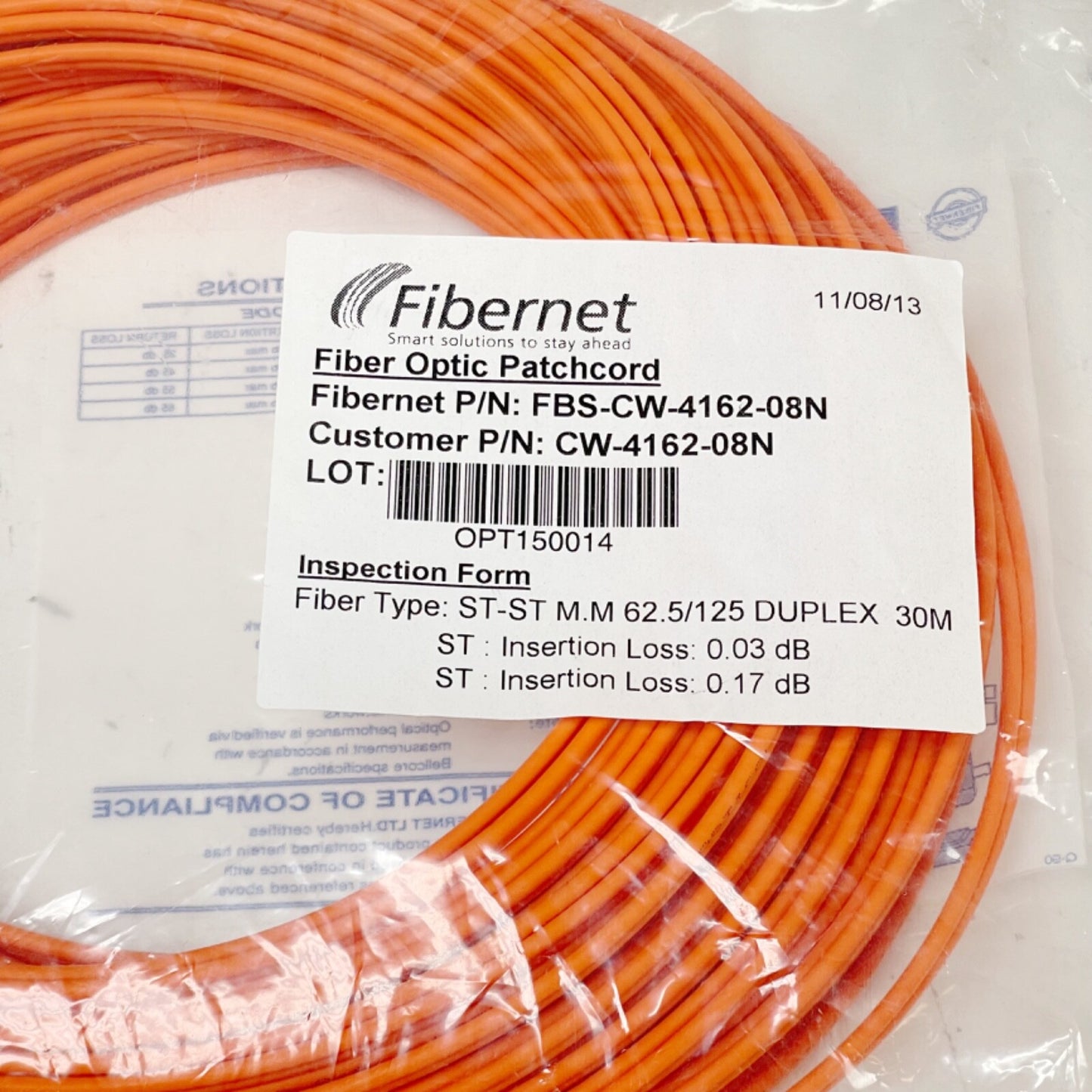 FIBERNET P/N: FBS-CW-4162-08N OR CW-4162-08N Fiber Optic Patchcord For Carto