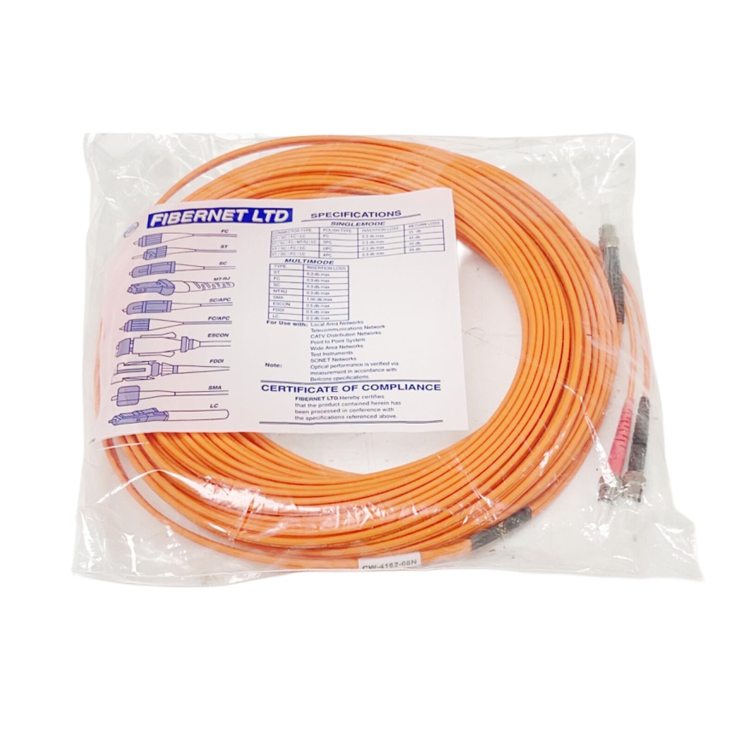 FIBERNET P/N: FBS-CW-4162-08N OR CW-4162-08N Fiber Optic Patchcord For Carto