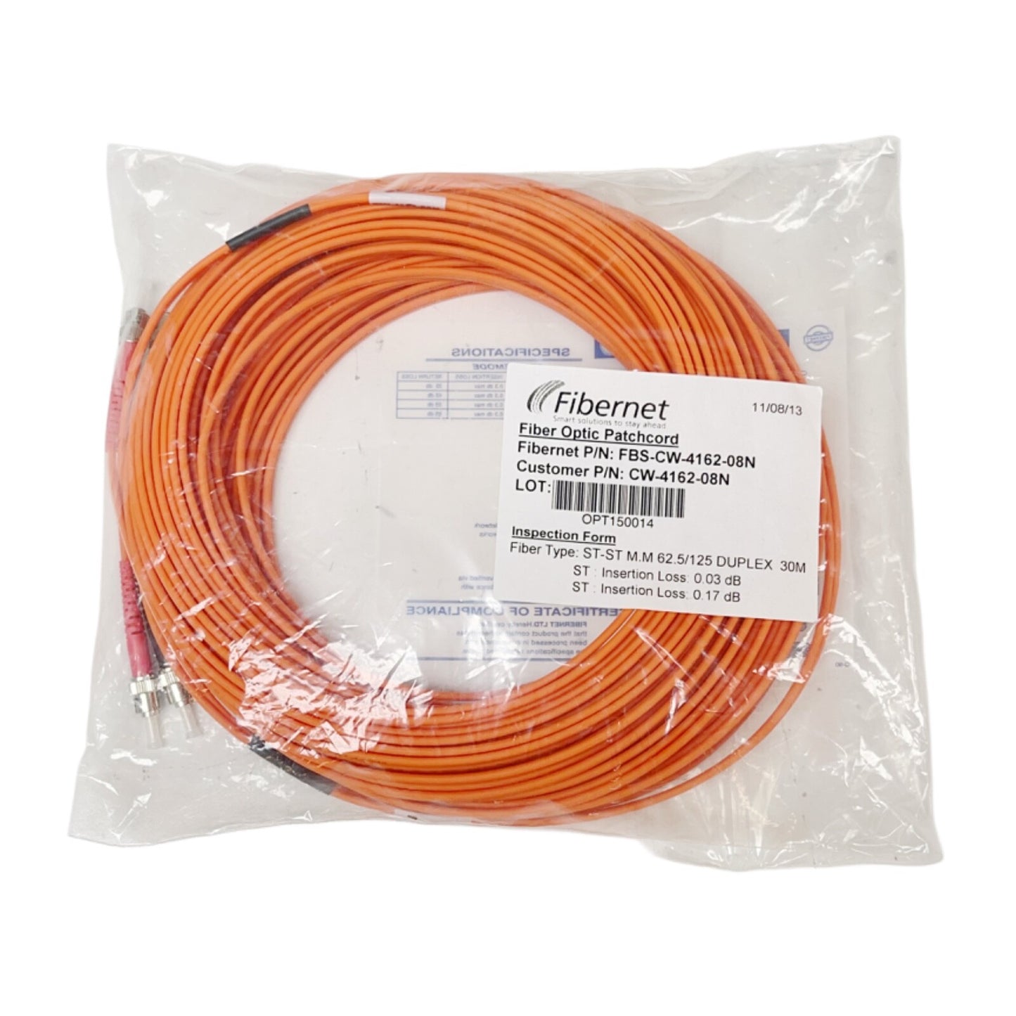 FIBERNET P/N: FBS-CW-4162-08N OR CW-4162-08N Fiber Optic Patchcord For Carto