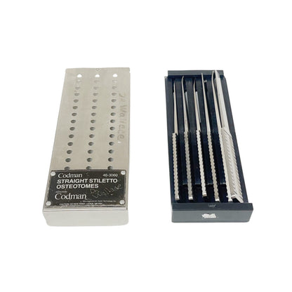 Codman 46-3060 Karlin Straight Stiletto Osteotome Set W/ Sterilization Case