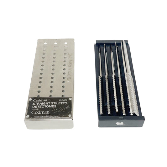 Codman 46-3060 Karlin Straight Stiletto Osteotome Set W/ Sterilization Case