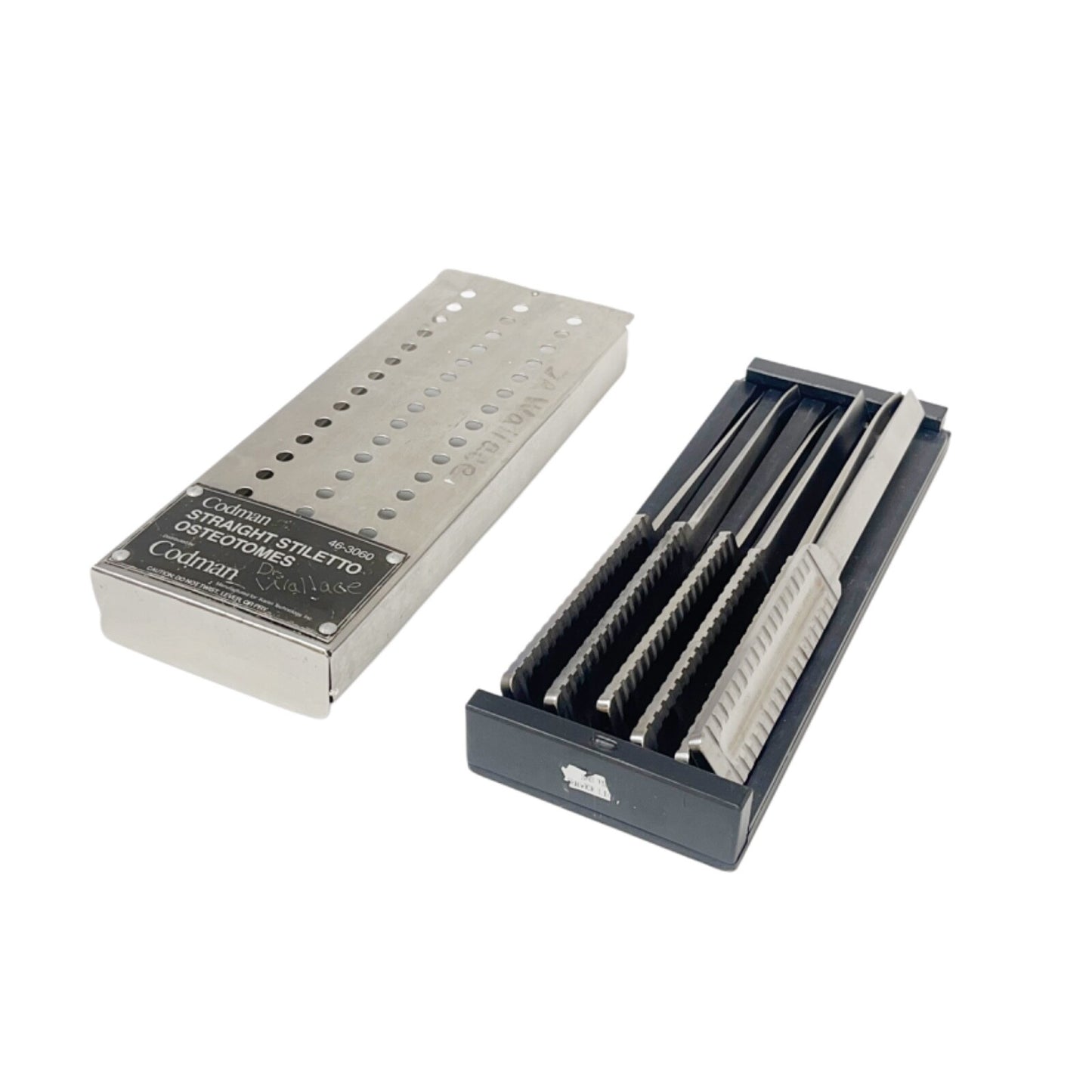 Codman 46-3060 Karlin Straight Stiletto Osteotome Set W/ Sterilization Case