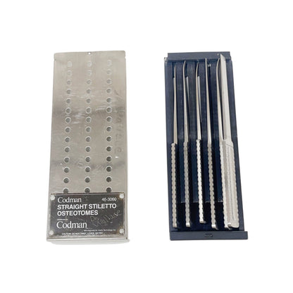 Codman 46-3060 Karlin Straight Stiletto Osteotome Set W/ Sterilization Case