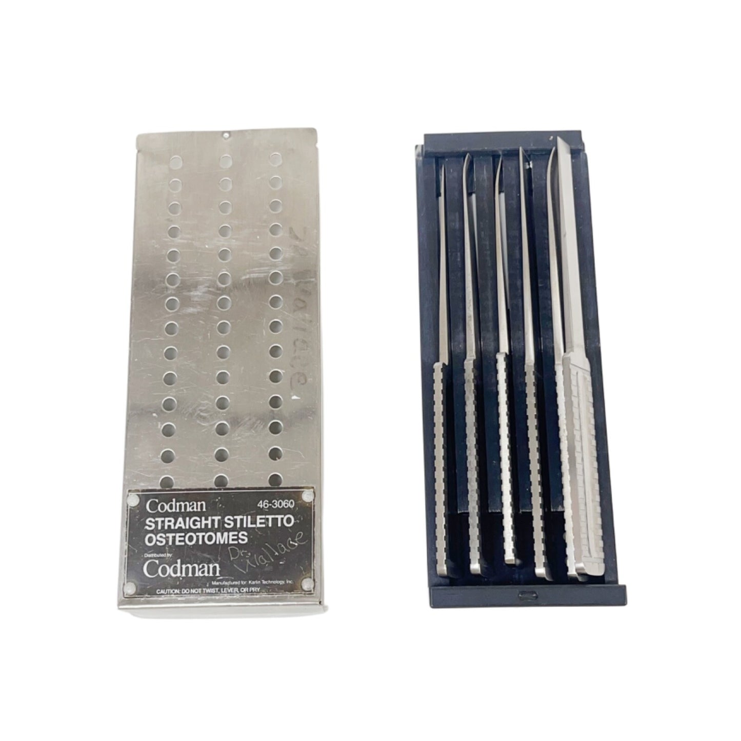 Codman 46-3060 Karlin Straight Stiletto Osteotome Set W/ Sterilization Case