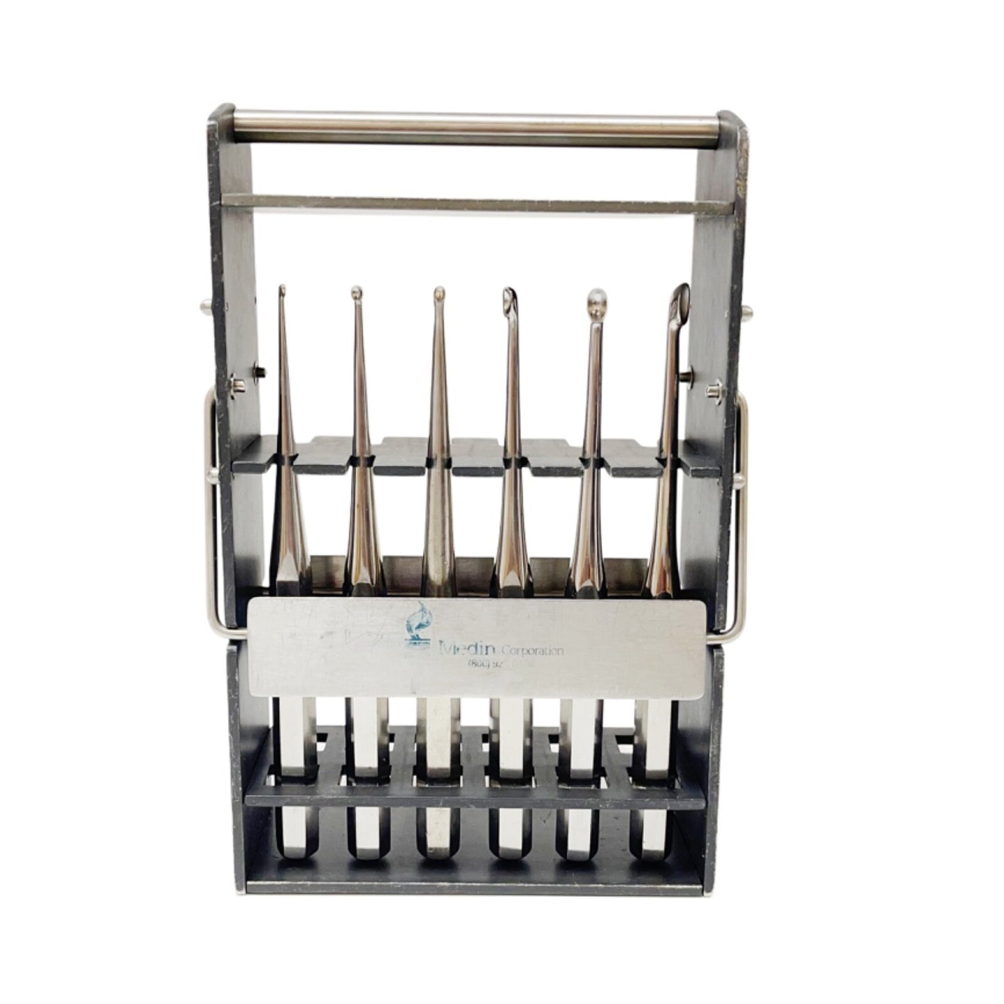 ZIMMER BRUN CUP Curette - Hollow Handle SET OF 6 with Sterilization Rack