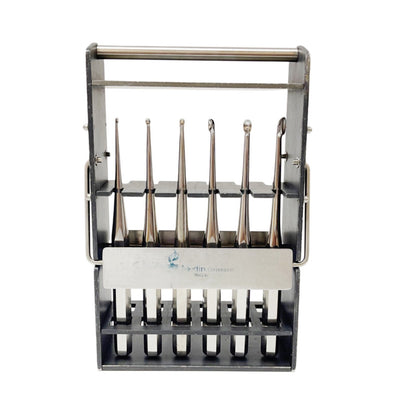 ZIMMER BRUN CUP Curette - Hollow Handle SET OF 6 with Sterilization Rack