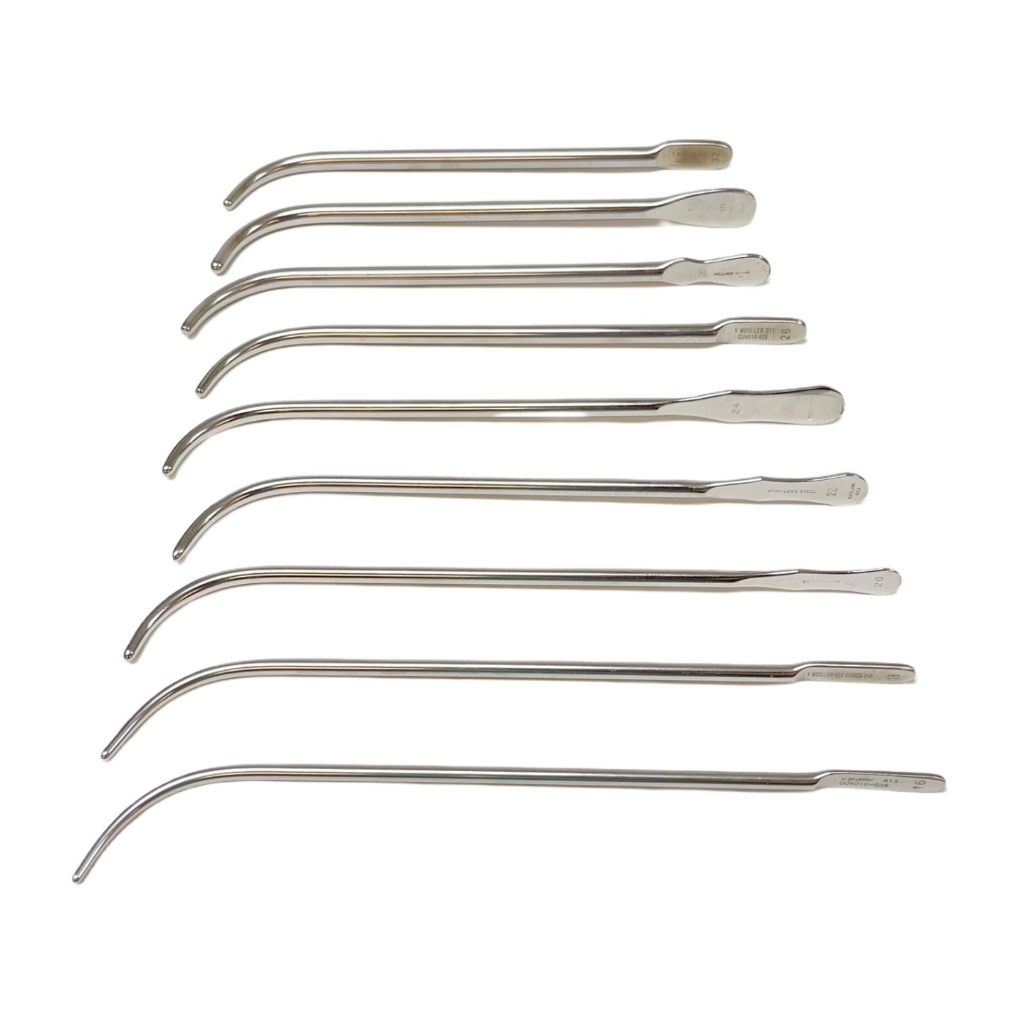 V. Mueller / Pilling Van-Buren Urethral Sound Dilators Size 16 To 32 (Set Of 9)