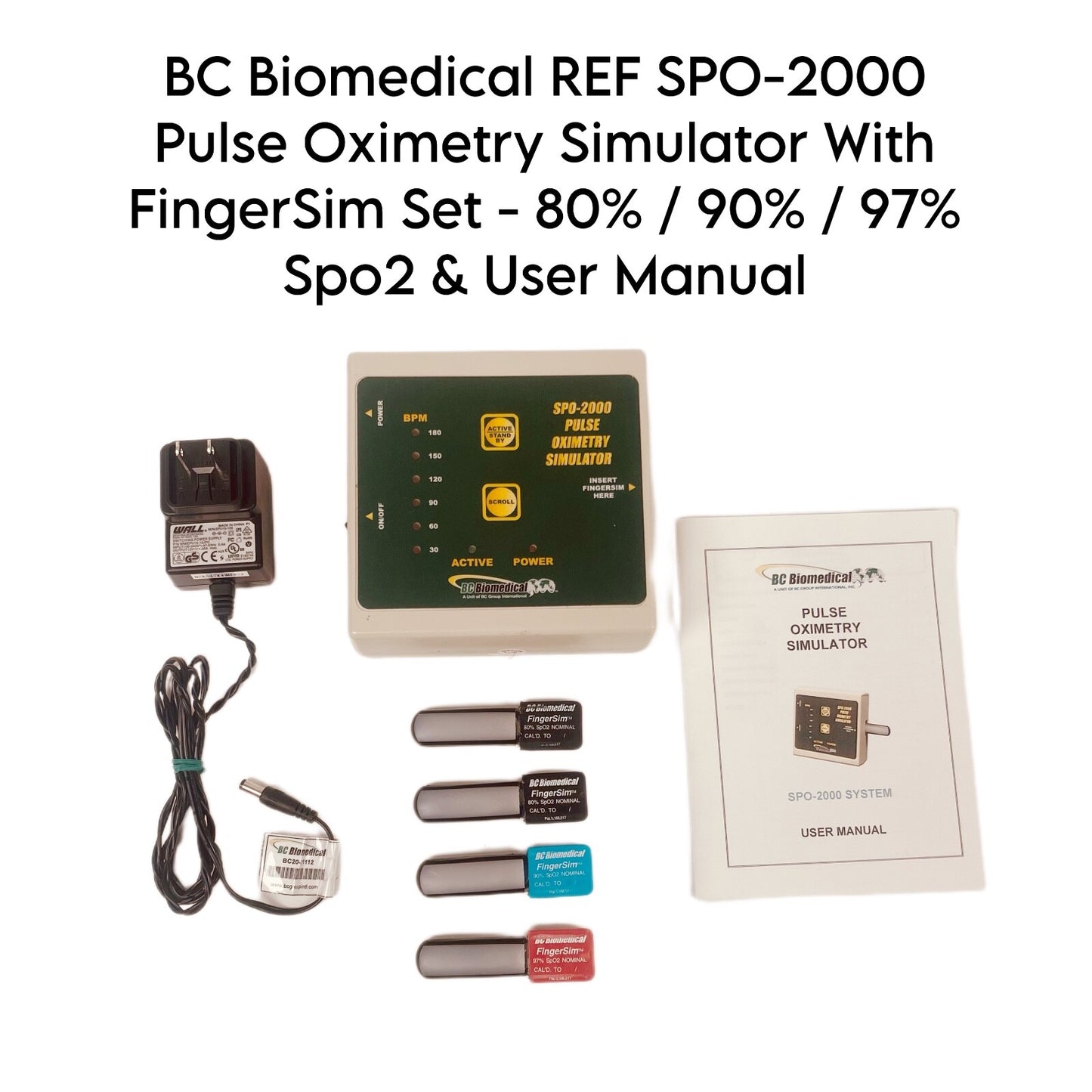 BC Biomedical REF SPO-2000 Pulse Oximetry Simulator With FingerSim Set & Charger