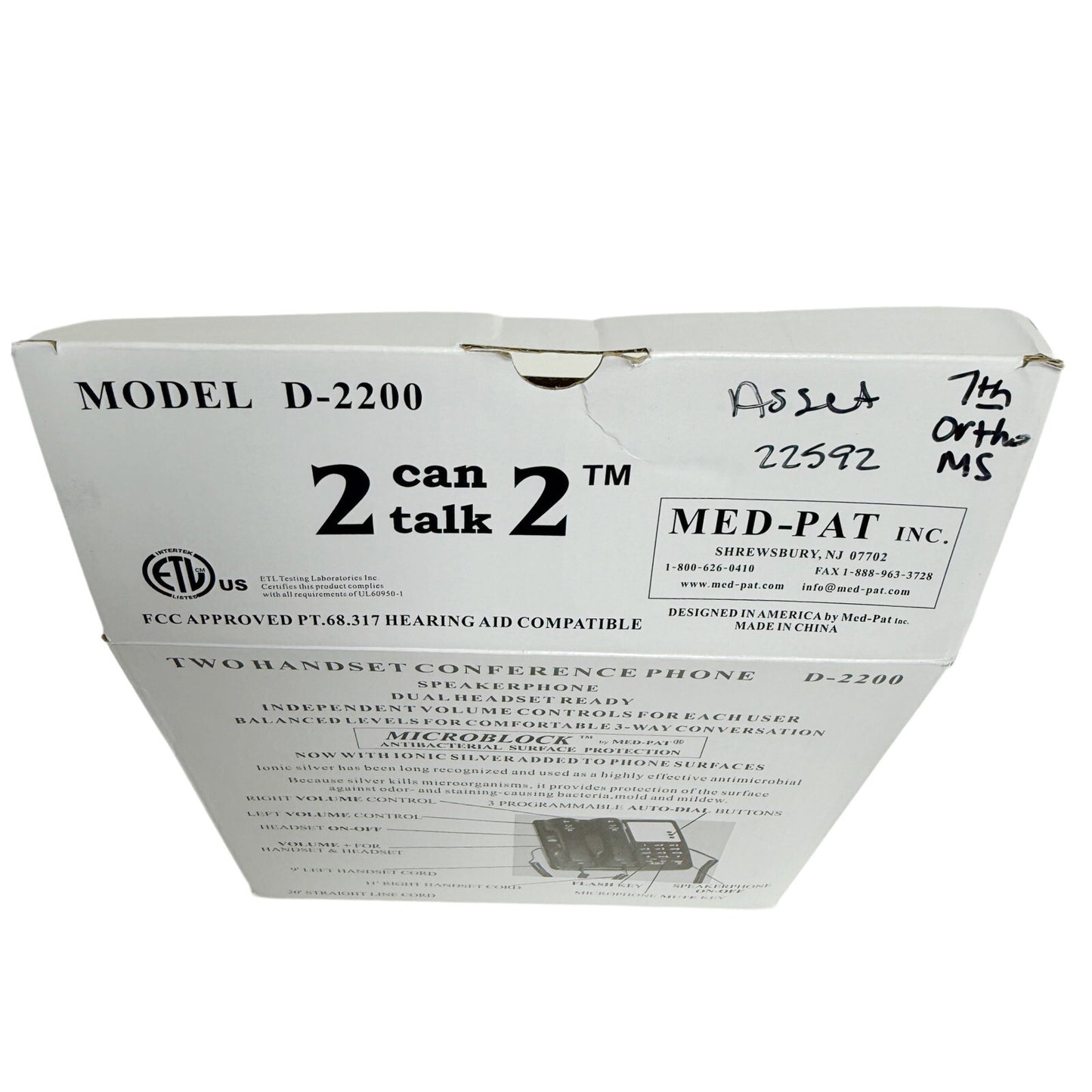 Med-Pat D2200, 2 Can Talk 2 Telephone - Twin Handset Conference Phone