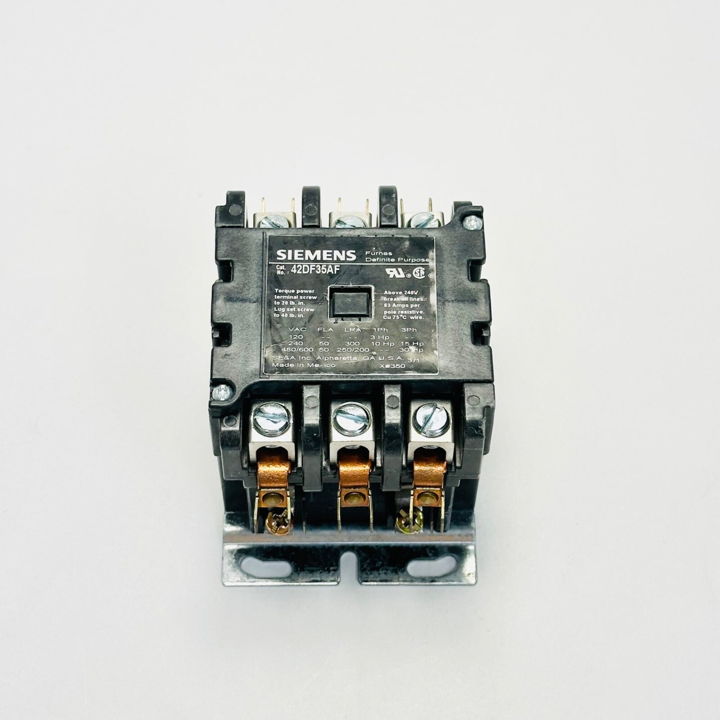 Siemens 42DF35AF Definite Purpose Contactor, 3-Pole, 50A, 110-120VAC Coil