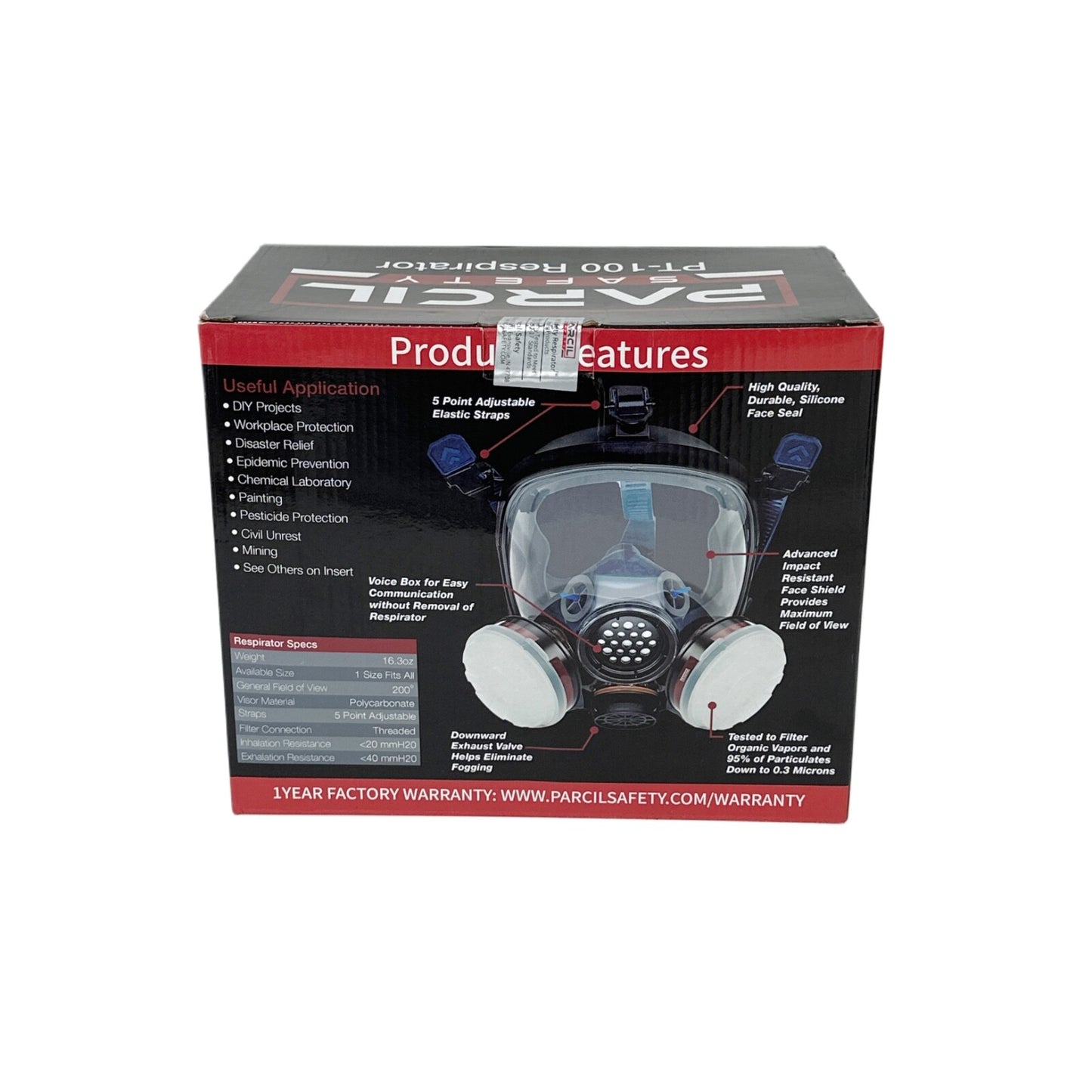 Parcil Safety PT-100 Full Face Respirator W/ P-A-1 Filter