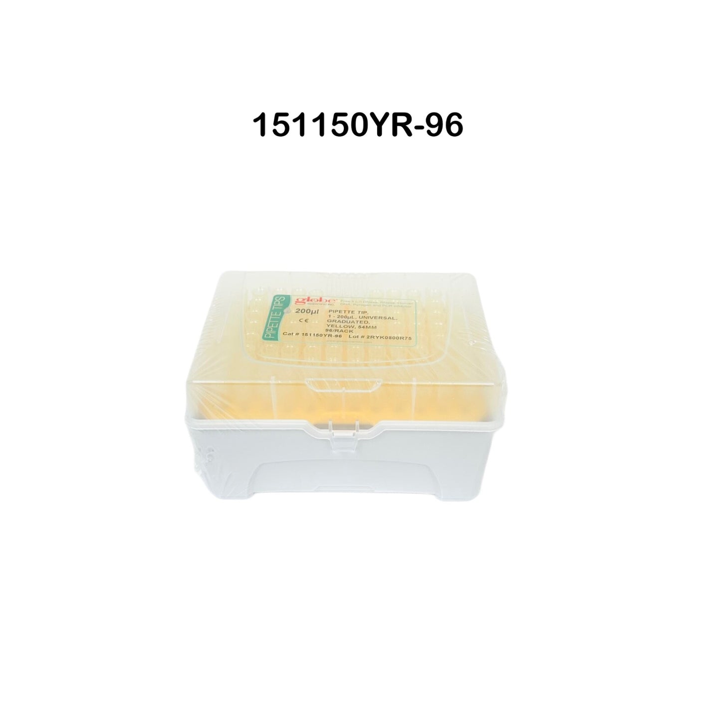 Globe Scientific 151150YR-96 Pipette Tip 1 - 200Ul,Graduated, 54mm 96/Rack