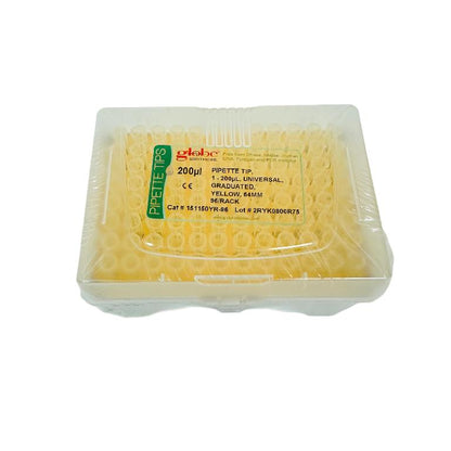 Globe Scientific 151150YR-96 Pipette Tip 1 - 200Ul,Graduated, 54mm 96/Rack