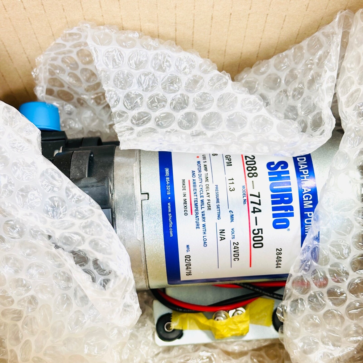 Shurflo 2088-774-500 Diaphragm Pump - 24 VDC As Is