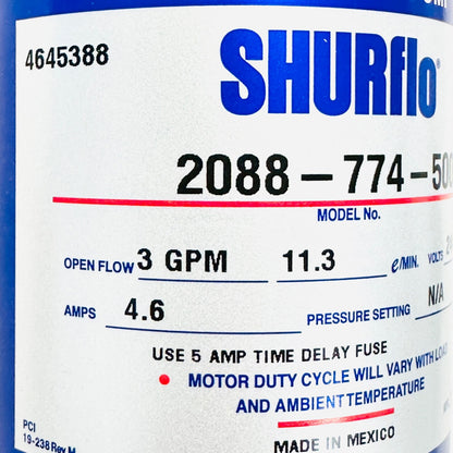 Shurflo 2088-774-500 Diaphragm Pump - 24 VDC As Is