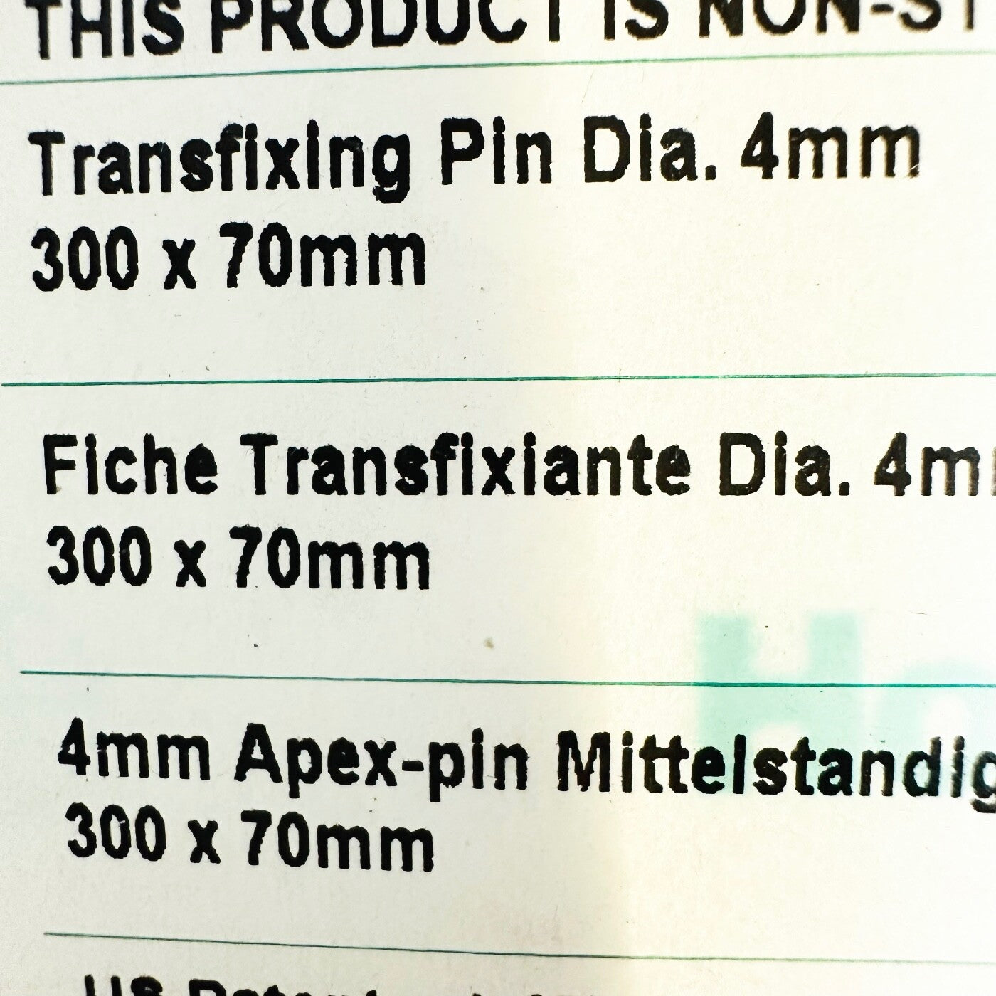Stryker 5030-7-300 Transfixing Smooth Pin Dia. 4mm 300 x 70mm Instrument