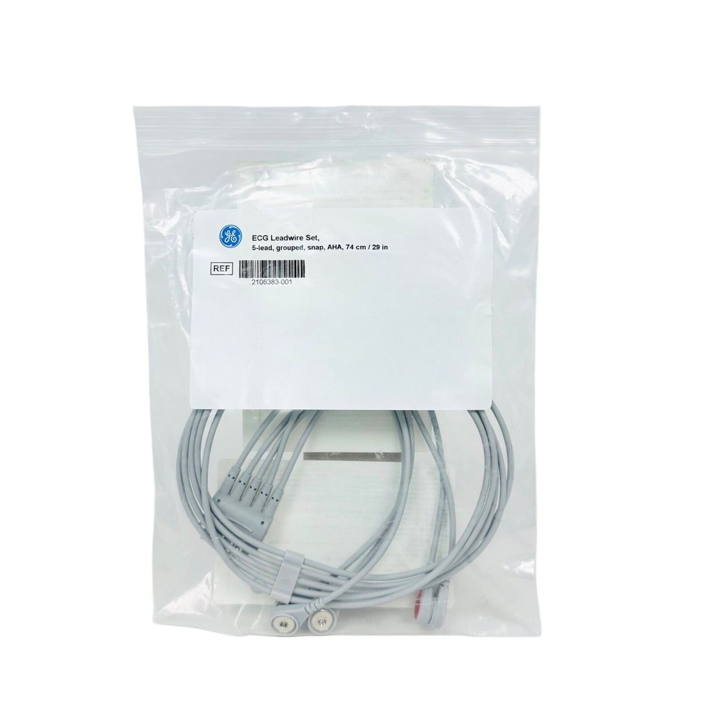 GE 2106383-001 ECG Leadwire Set, 5-lead, grouped, snap, AHA, 74 cm / 29 In