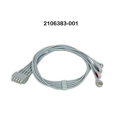 GE 2106383-001 ECG Leadwire Set, 5-lead, grouped, snap, AHA, 74 cm / 29 In