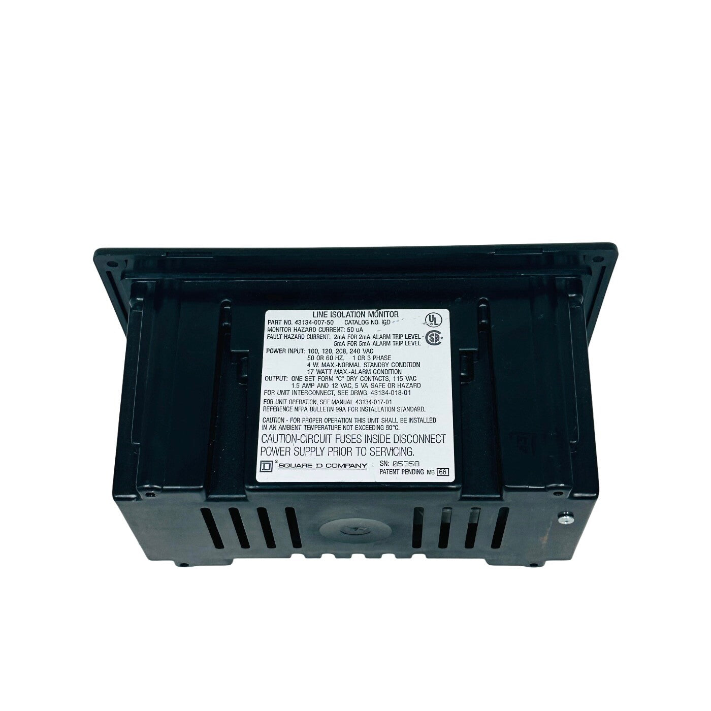 Square D 43134-007-50 Line Isolation Monitor ISO-Gard Series D