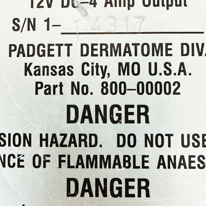 Padgett Power Supply For Dermatome System Electro Model B 120 V
